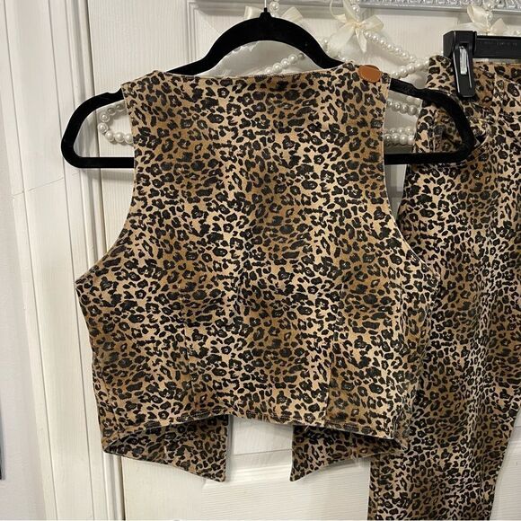 Leopard Print Matching Vest + Boot Cut Pants Set Western - Picture 6 of 16